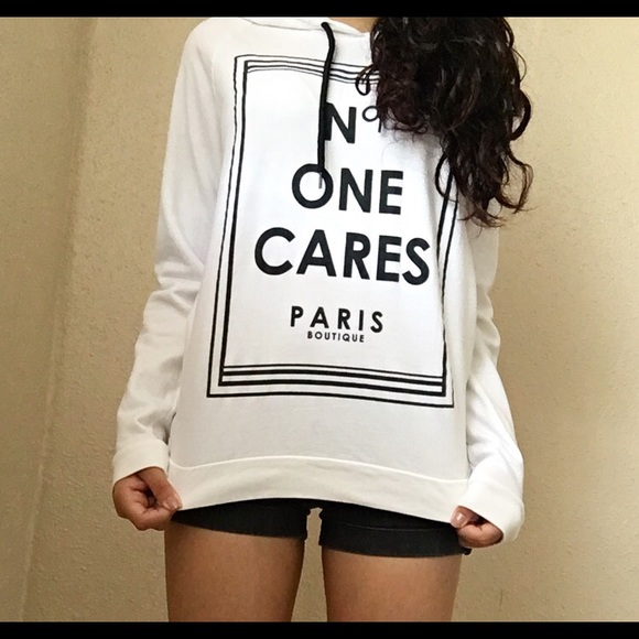 White No one cares hoodie - Picture 1 of 4