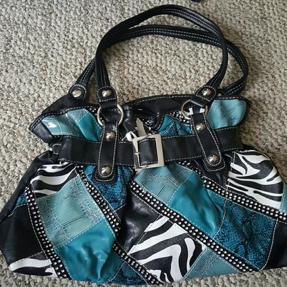 Blue patched purse