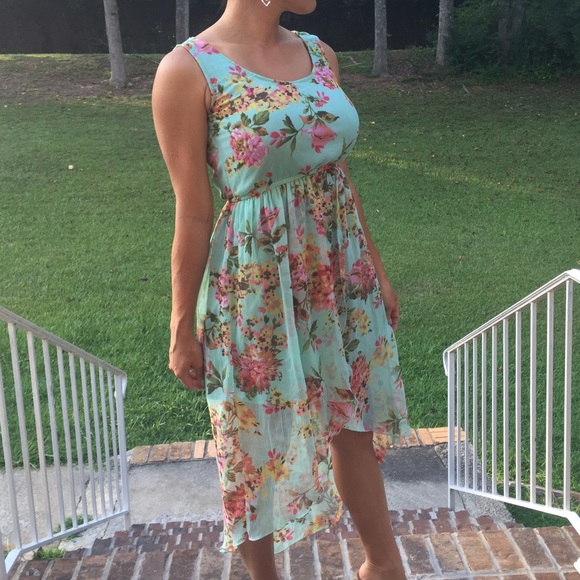 Floral dress with asymmetrical bottom