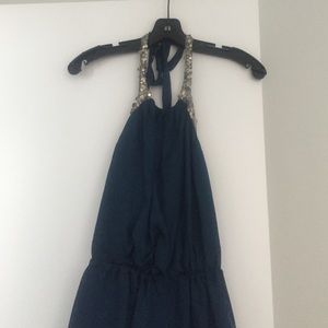 Robert Rodriguez blue halter top with sequin trim