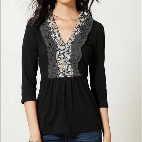 Anthropologie Tuxedo Ruffle Shirt
