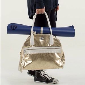 EUC gold sweat once a day lululemon gym bag