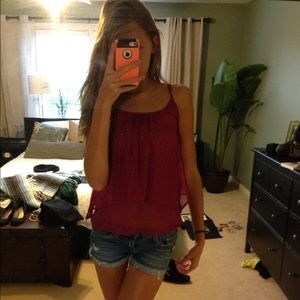 Double Layer Sheer Tank. Magenta and Gold.