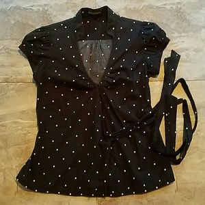 Black & White Polka Dot Wrap Top