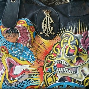 Christian Audigier canvas printed purse