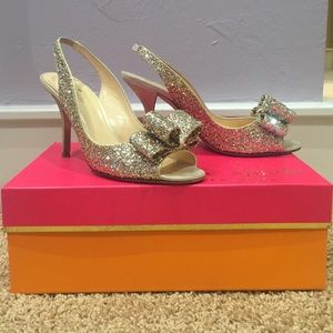 Kate Spade Gold Glitter "Charm" Heels. Size 7.