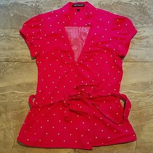 Pink & White Polka Dot Wrap Top
