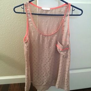 Light blush pink polka dot silky sheer tank top
