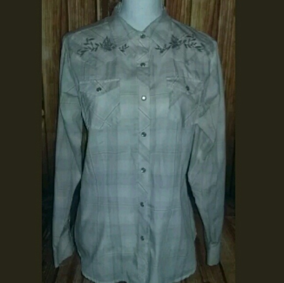 Large Bit & Bridle Cowgirl Plaid Button Down Top