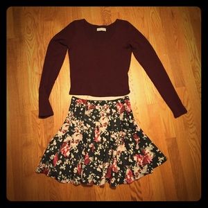 Deep purple swoop neck long sleeve crop top