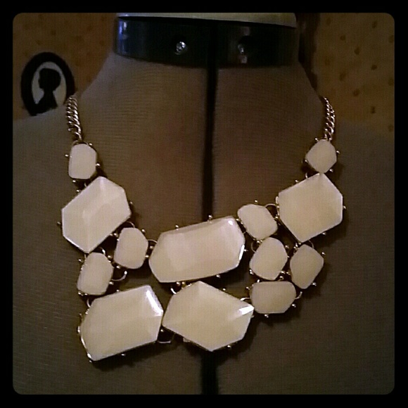 Geometric gold and white statement necklace
