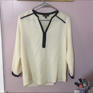 Cream and Black Sheer, Business Blouse. Size S