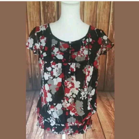 Apt. 9 Sheer Floral Print Medium Blouse Top