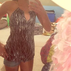 Super cute zebra tank with gold beaded neckline!