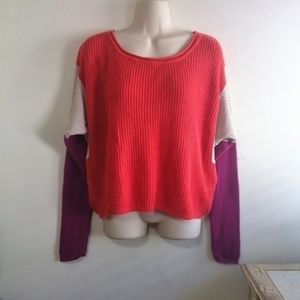 Orange Color Block Knit Dolman Sweater