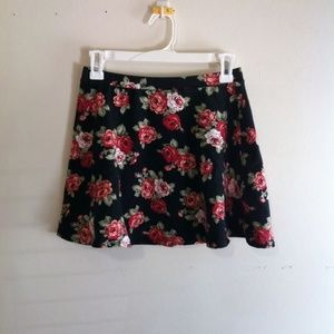 Black Floral Rose Skater Skirt