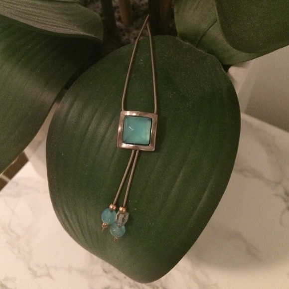 Turquoise  small square necklace-hanging detail - Picture 1 of 2