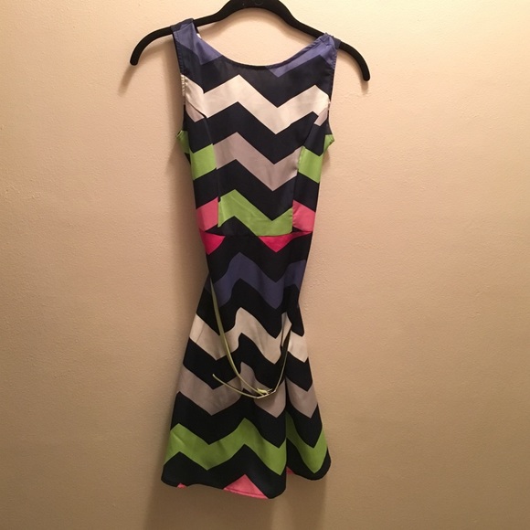 Multi-Stripe Chevron Fit & Flare Dress Size Sm