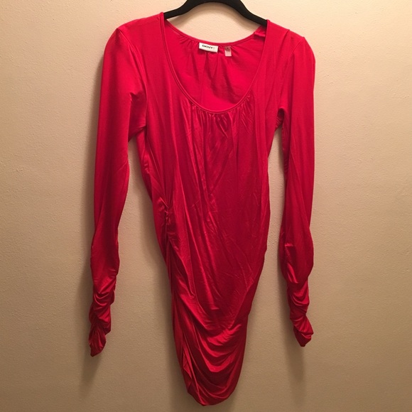 DKNYC Red Slinky Ruched Tunic or Dress Sz SM