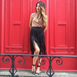 Zara Real Suede Fringe Skirt