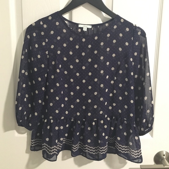 Navy polka dot sheer blouse