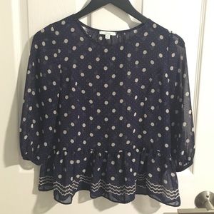Navy polka dot sheer blouse