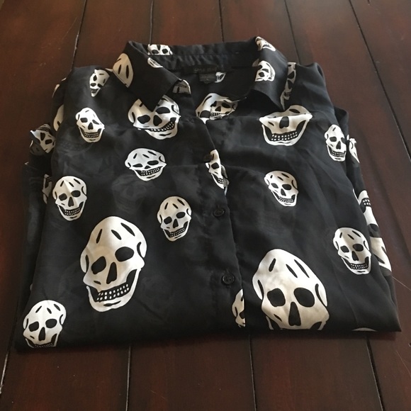 Skull see through button up shirt