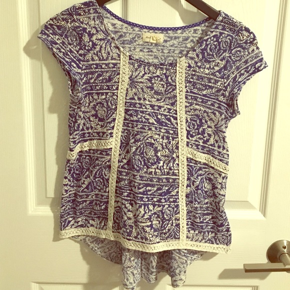Anthropologie blue and cream top