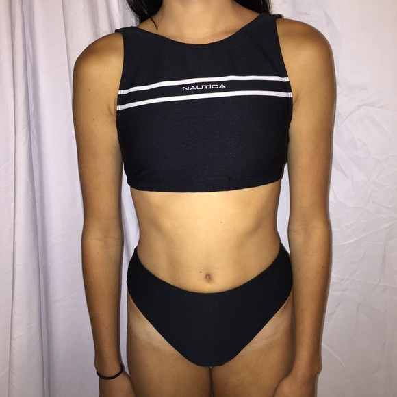Vintage high waist black Nautica bathing suit