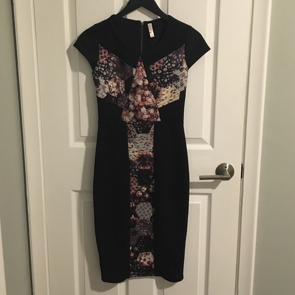Longer black fitted dress with floral detail
