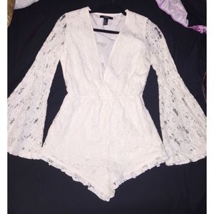 White floral lace romper.