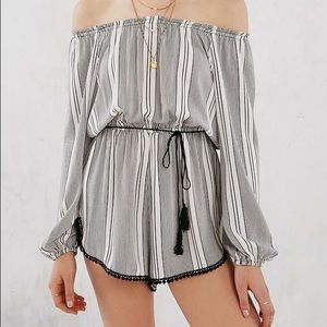 Urban Outfitters Striped Off-The-Shoulder Romper