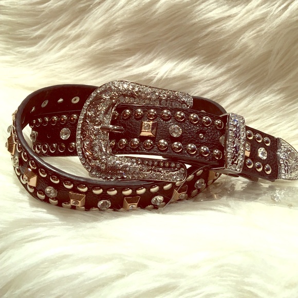 Western Belt in Genuine Leather studs & crystals main image 5