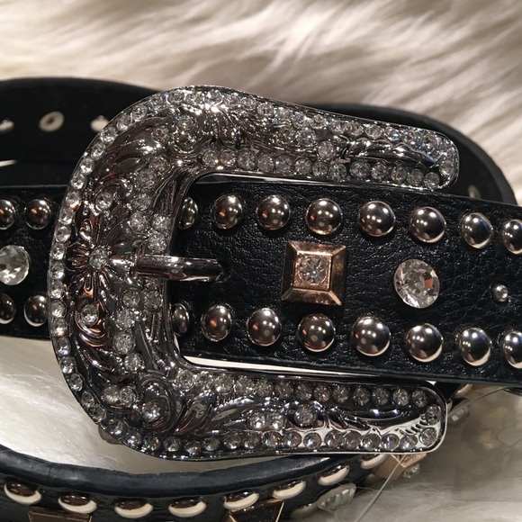 Western Belt in Genuine Leather studs & crystals main image 4
