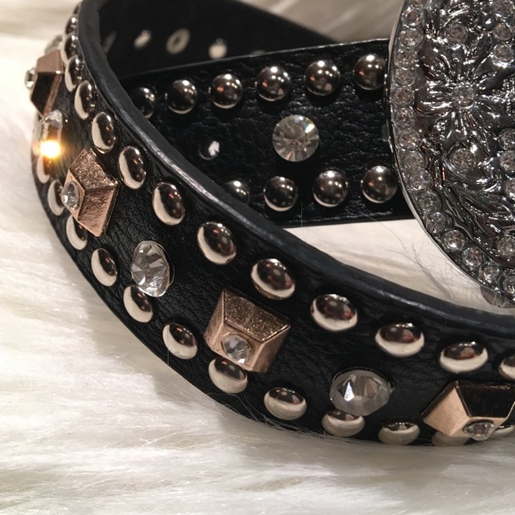 Western Belt in Genuine Leather studs & crystals main image 6