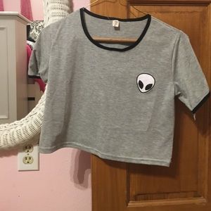 Gray, alien crop top