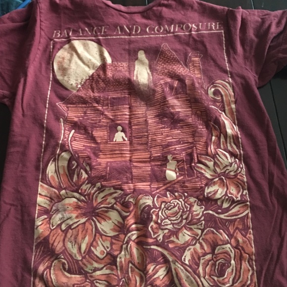 Maroon "balance and composure" band t-shirt