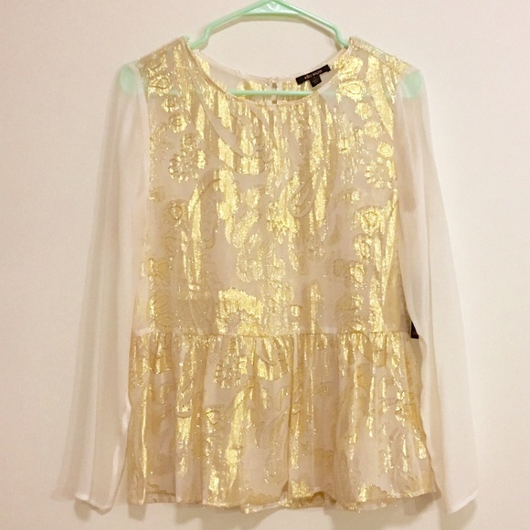 NWT Ella Moss sheer gold/white blouse
