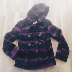 Aeropostale Black/Purple Plaid Coat