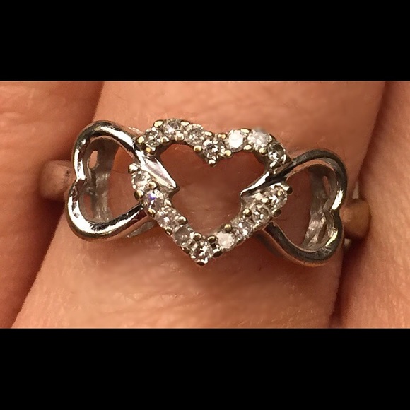.15 carat triple heart white gold promise ring