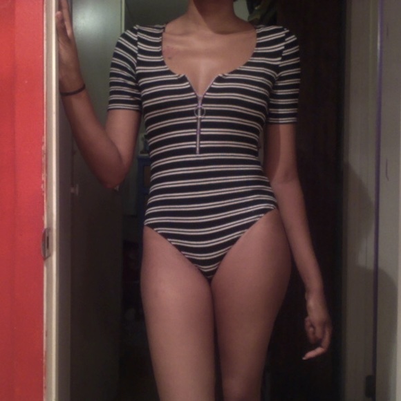 H&M black and white stripe bodysuit