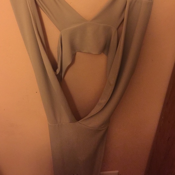 Tan cleavage split jumpsuit - Picture 2 of 4