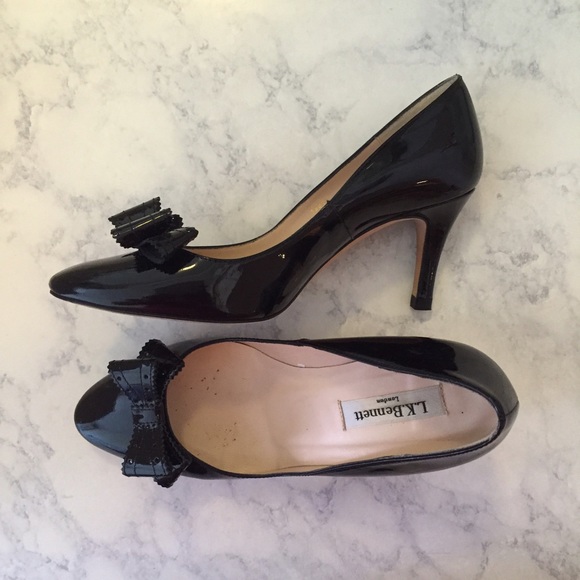 LK Bennett black patent bow pumps