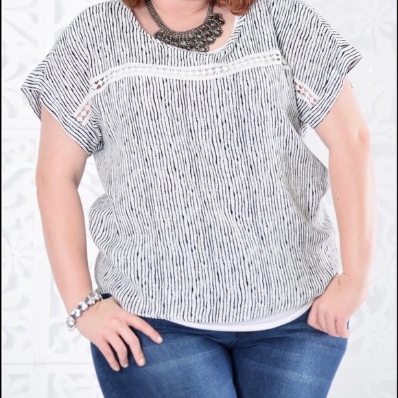 Plus size stripe shirt with lace detail
