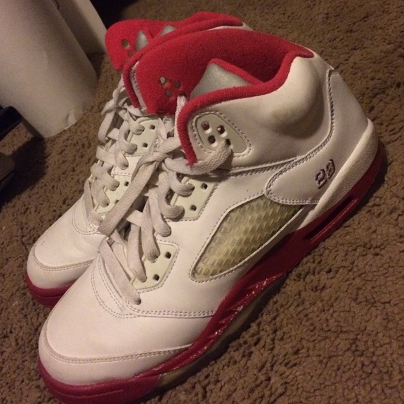 White & Red Fire Jordan's Size 6