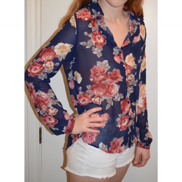 Sheer Floral Button Up