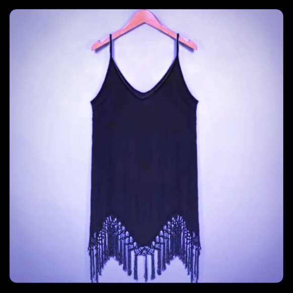 Boho Dresses & Skirts - NIP: Black Fringe Boho Dress. Adjustable Straps. M
