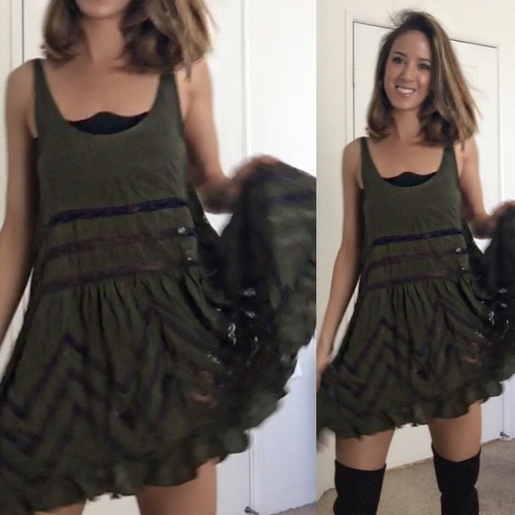 XS Free People trapeze slip dress army green