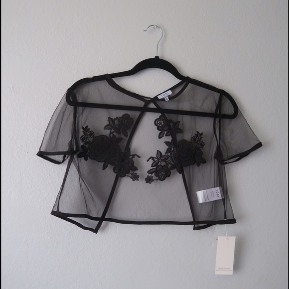 Sheer floral front crop top