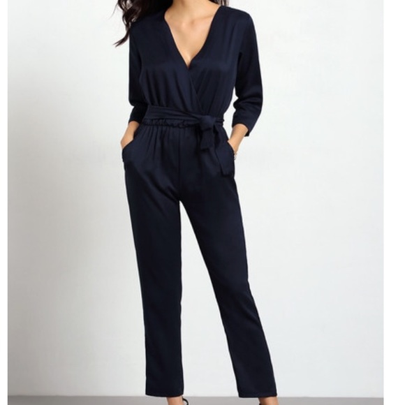 Dark Blue V Neck Jumpsuit